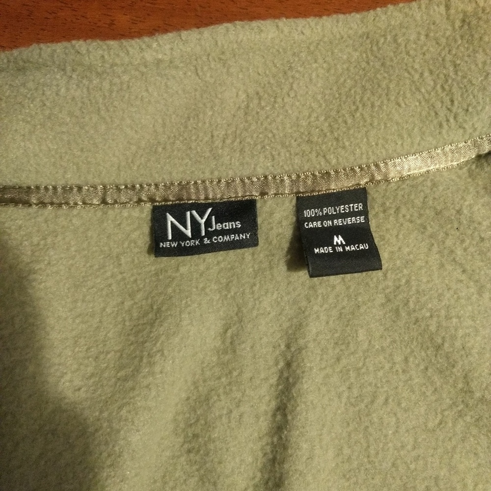NY Jeans New York & Company Olive Fleece Zip Vest - Picture 8 of 8